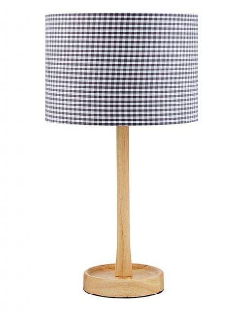 Oakton Table Lamp in Pale Oak Wood with Grey Checked Drum Shade BNIB