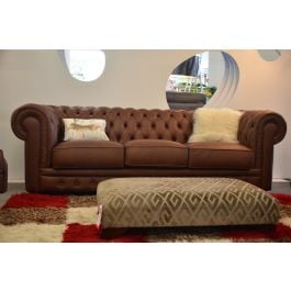 DOMINIO Chesterfield Large Sofa in Chestnut Brown Italian Leather Hand Made in Italy