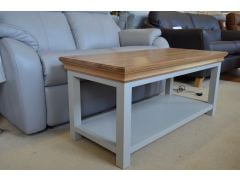 Medium Coffee Table in Oak Wood with Grey Painted Shelf