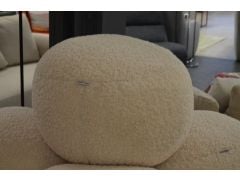 Large Round Cream Pouffe Pouf Beanbag Style Footstool in Soft Bouclé Woolly Fabric