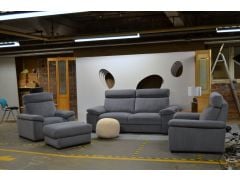 Keswick Large Sofa and Two Armchairs with Footstool in Grey Faux Suede Fabric