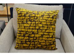 Brick Large Scatter Cushions Yellow Velvet Set of 2 with Fibre Fillings Brick Wall Pattern