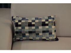 Blue Grid Cut Velvet Bolster Cushions Set of 2 with Fibre Filligns