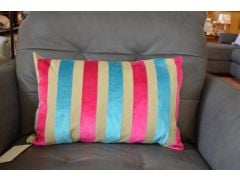 Large Blue and Pink Striped Bolster Cushions Matching Pair of Scatter Cushions with Fibre Fillings