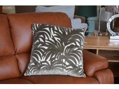 2x Large Taupe Velvet Cushions with Palm Pattern - Fibre Fillings Included