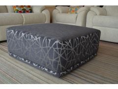 Fusion Square Footstool in Blue and Silver Crackle Fabric