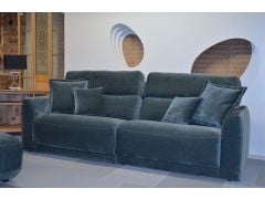 blue velvet four seater sofa ex display sofas outlet shop near me