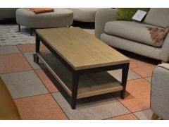 Hadleigh Coffee Table Rustic Wood Top Dark Wood Base with Shelf