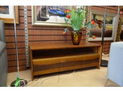 JAKARTA Long TV Unit in Indian Walnut with Brass Detailing and Drawers
