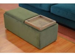 Taylor Rectangular Storage Footstool in Green Velvet with Tray