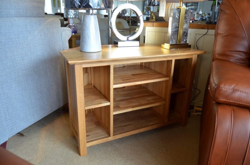 Corner TV Unit with Media and Digibox Storage Open Shelves Television Stand