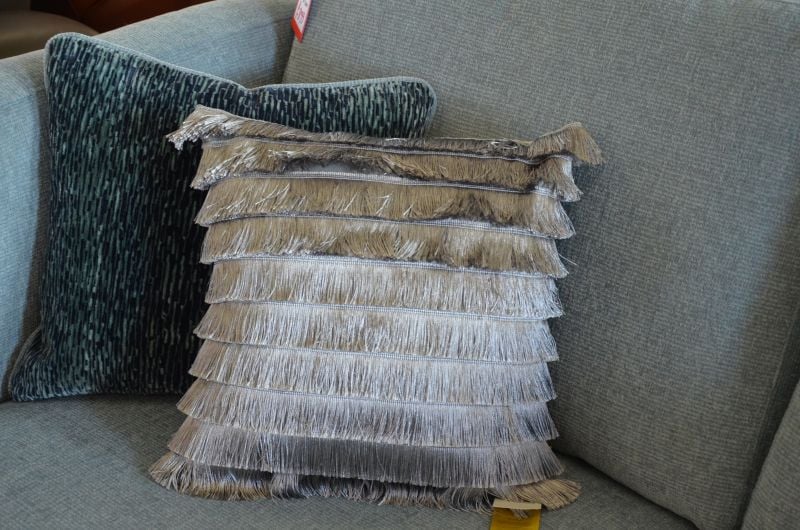 Pair of Fringed Deco Cushions in Bright Silver with Fillings