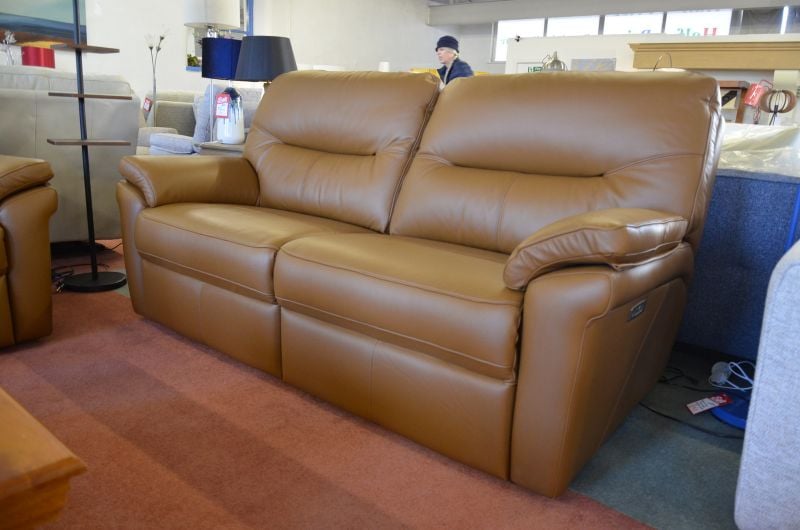 Seattle leather three piece suite tan brown ex display sofa and chairs