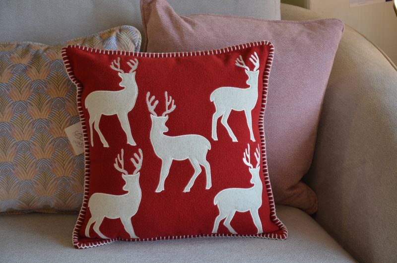 Scandi Reindeer Cushions Set of 2 Red & White Christmas Cushions