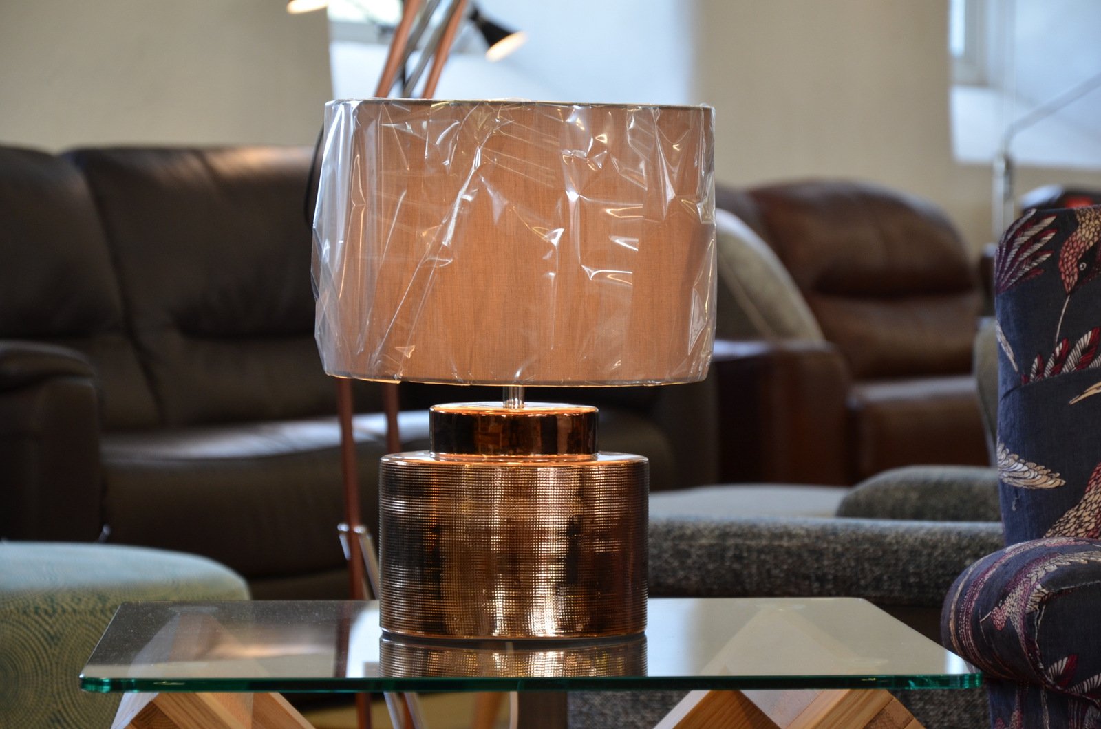 beautiful metallic table lamps half price at our lighting showroom in Lancashire