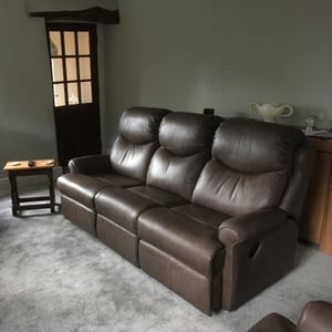 Hazel's new leather G Plan suite in Rishton Lancashire