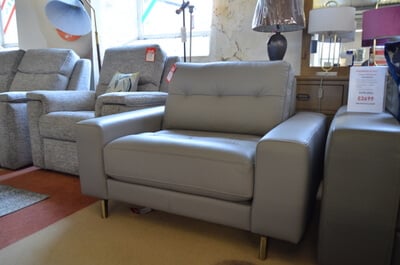 photo of an ex display G Plan snuggler chair in leather on sale at Worthington Brougham Furniture in Clitheroe