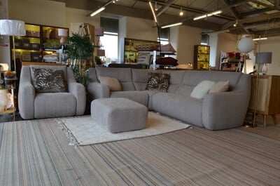 photo of a designer fabric corner suite in excellent ex display condition on sale at worthington brougham furniture in Clitheroe